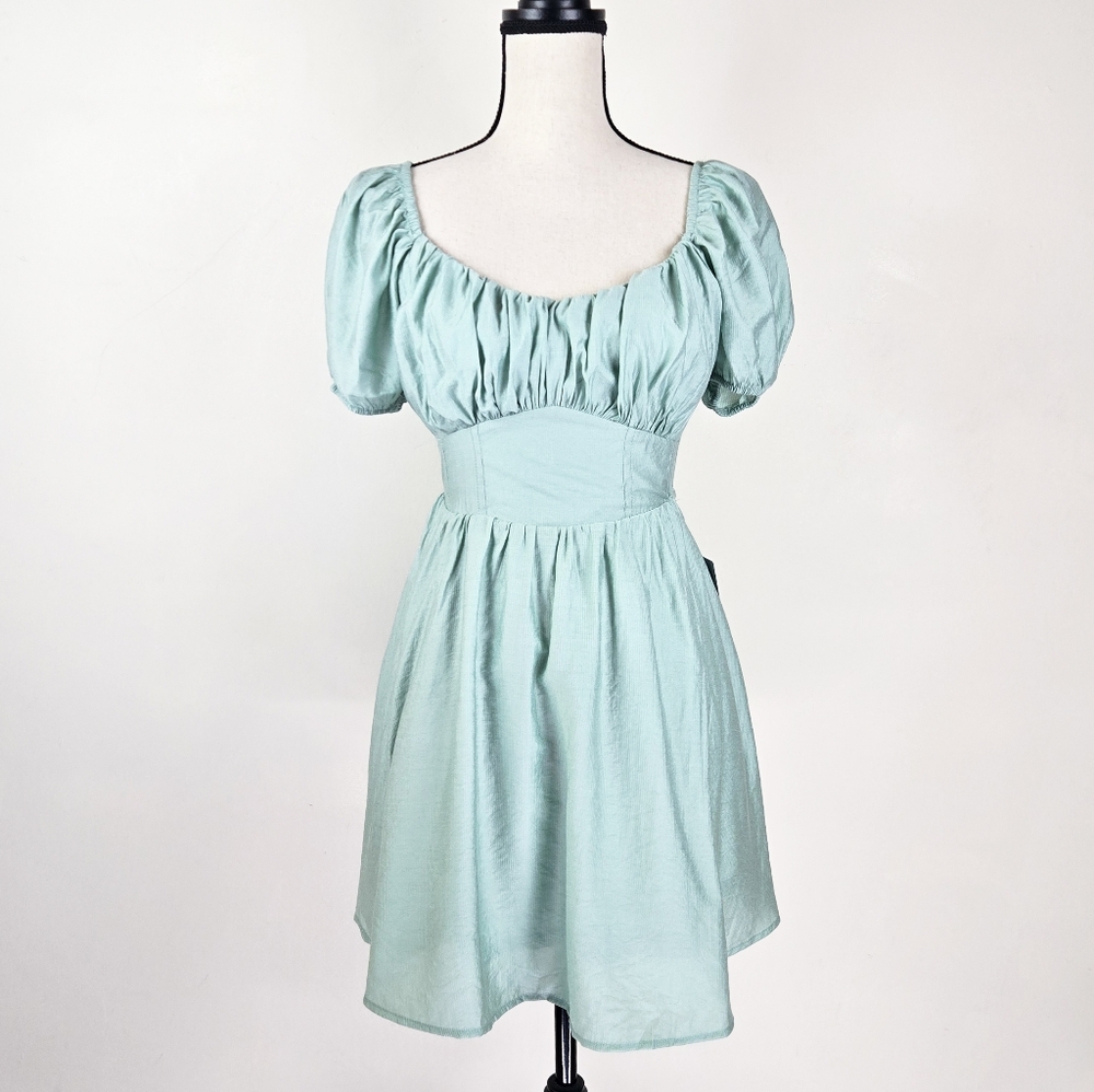 🦋LAST🦋 NWT Blu Pepper Puff Sleeve Tie Back Mini Dress, Mint, Size Medium